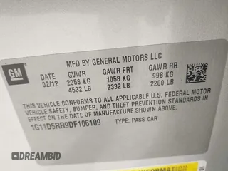 2013 Chevrolet Malibu Eco with VIN 1G11D5RR9DF106109, listed as a IAAI auction lot 41754459 with 168,718 mi miles and . Bid and sale history available at DreamBid. Image 9.