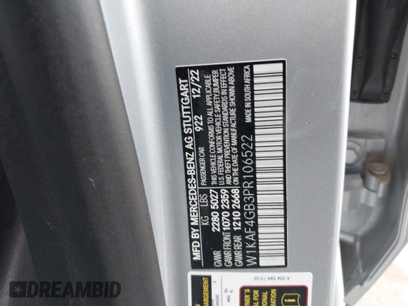 2023 Mercedes-Benz C 300 with VIN W1KAF4GB3PR106522, listed as a IAAI auction lot 42024804 with 62,106 mi miles and . Bid and sale history available at DreamBid. Image 9.