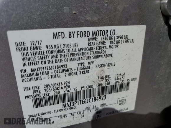 2018 Ford EcoSport SE with VIN MAJ3P1TE6JC184923, listed as a Copart auction lot 51389245 with 29,856 mi miles and Salvage Title. Bid and sale history available at carsss.com. Image 14.