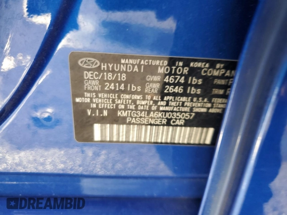2019 Genesis G70 Advanced with VIN KMTG34LA6KU035057, listed as a Copart auction lot 85473254 with 85,101 mi miles and Non Repairable. Bid and sale history available at DreamBid. Image 14.