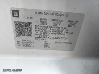 2020 Chevrolet Tahoe LT with VIN 1GNSKBKC9LR247708, listed as a IAAI auction lot 41732270 with 1 mi miles. Bid and sale history available at carsss.com. Image 9.