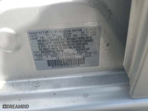 2016 Nissan Versa Note S with VIN 3N1CE2CP4GL395786, listed as a Copart auction lot 70600664 with 38,307 mi miles and Salvage Title. Bid and sale history available at carsss.com. Image 12.