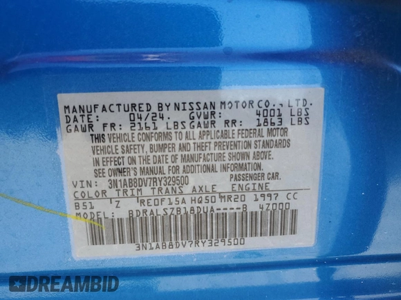 2024 Nissan Sentra SR with VIN 3N1AB8DV7RY329500, listed as a Copart auction lot 48197945 with 10,621 mi miles and Salvage Title. Bid and sale history available at carsss.com. Image 15.