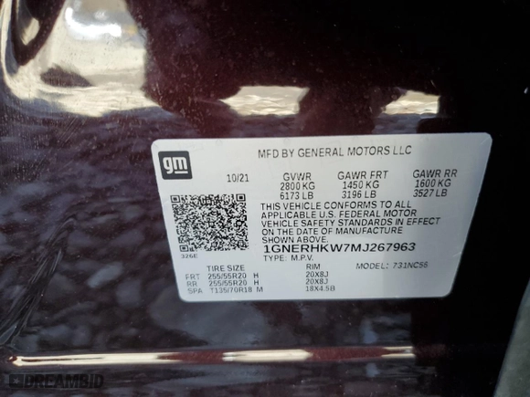 2021 Chevrolet Traverse LT Leather with VIN 1GNERHKW7MJ267963, listed as a Copart auction lot 51031185 with 32,460 mi miles and Salvage Title. Bid and sale history available at carsss.com. Image 14.