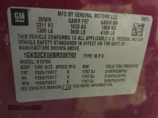 2011 GMC Yukon SLT with VIN 1GKS2CE08BR308792, listed as a IAAI auction lot 41633427 with 216,483 mi miles. Bid and sale history available at carsss.com. Image 9.
