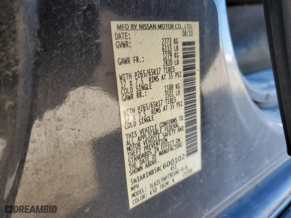 2011 Nissan Pathfinder Silver with VIN 5N1AR1NB5BC600102, listed as a Copart auction lot 42105245 with 122,546 mi miles and Salvage Title. Bid and sale history available at carsss.com. Image 15.