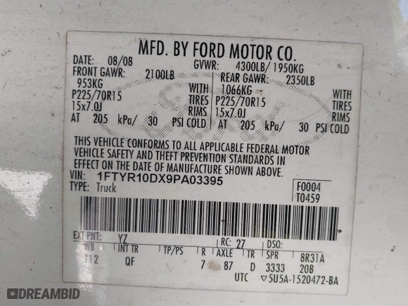 2009 Ford Ranger XL with VIN 1FTYR10DX9PA03395, listed as a IAAI auction lot 41103826 with 124,257 mi miles. Bid and sale history available at carsss.com. Image 9.