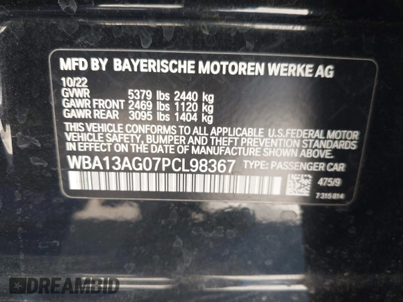 2023 BMW 5 Series 530e with VIN WBA13AG07PCL98367, listed as a IAAI auction lot 42020929 with 69,913 mi miles and . Bid and sale history available at DreamBid. Image 9.