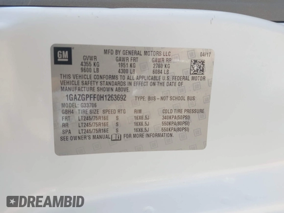 2017 Chevrolet Express Passenger LT с VIN 1GAZGPFF0H1263692, выставлен на аукционе IAAI как лот 42187605 с пробегом 76 995 миль миль и . История ставок и продаж доступна на DreamBid. Изображение 9.