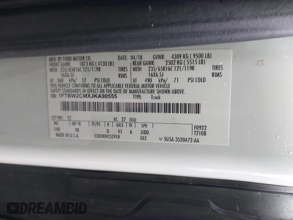 2018 Ford Transit with VIN 1FTBW2CMXJKA90555, listed as a IAAI auction lot 41539215 with 87,913 mi miles and . Bid and sale history available at DreamBid. Image 9.