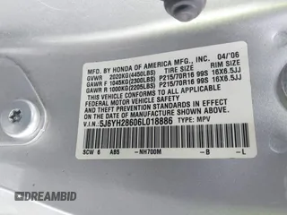 2006 Honda Element EX with VIN 5J6YH28606L018886, listed as a IAAI auction lot 41732848 with 143,653 mi miles and . Bid and sale history available at DreamBid. Image 9.