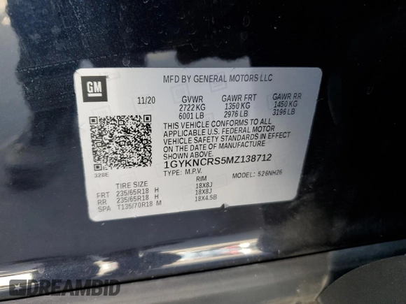 2021 Cadillac XT5 FWD Premium Luxury with VIN 1GYKNCRS5MZ138712, listed as a Copart auction lot 49697945 with 54,893 mi miles and Salvage Title. Bid and sale history available at carsss.com. Image 13.