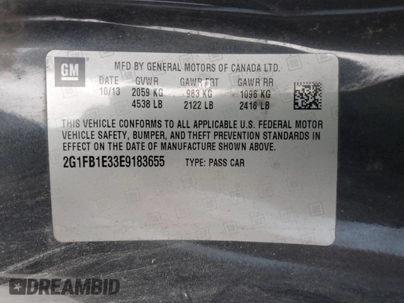 2014 Chevrolet Camaro LT z VIN 2G1FB1E33E9183655, wystawiony jako Copart lot #56163485 z przebiegiem 150 528 mil mil oraz Szkoda całkowita • Salvage title. Historia ofert i sprzedaży dostępna na DreamBid. Obrazek 12.