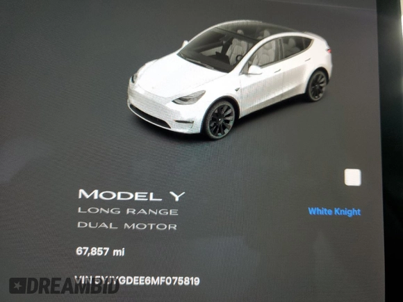 2021 Tesla Model Y Long Range with VIN 5YJYGDEE6MF075819, listed as a Copart auction lot 50903425 with 67,857 mi miles and Salvage Title. Bid and sale history available at DreamBid. Image 9.