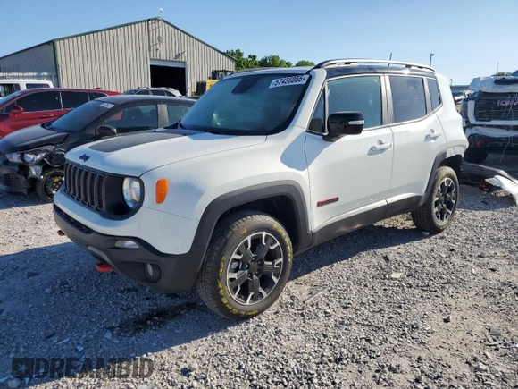 2023 Jeep Renegade Trailhawk z VIN ZACNJDC12PPP65419, wystawiony jako Copart lot #57456055 z przebiegiem 28 599 mil mil oraz Szkoda całkowita • Salvage title. Historia ofert i sprzedaży dostępna na DreamBid. Obrazek 1.
