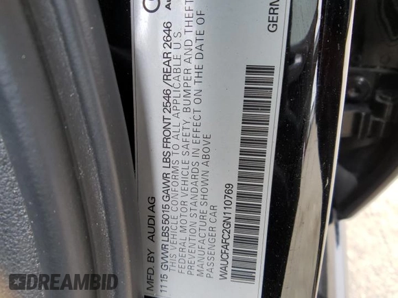 2016 Audi A6 2.0T Premium with VIN WAUCFAFC2GN110769, listed as a Copart auction lot 48243173 with 46,235 mi miles. Bid and sale history available at carsss.com. Image 14.