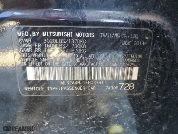 2015 Mitsubishi Mirage ES with VIN ML32A4HJ1FH037811, listed as a Copart auction lot 47697645 with 132,610 mi miles and Salvage Title. Bid and sale history available at carsss.com. Image 13.