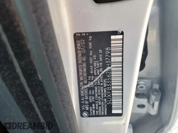 2002 BMW X5 4.4i with VIN 5UXFB33562LH37798, listed as a Copart auction lot 75174494 with 0 mi miles and Non Repairable. Bid and sale history available at carsss.com. Image 14.
