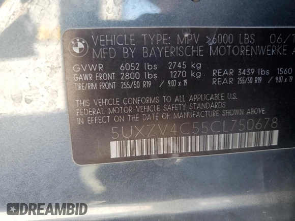 2012 BMW X5 35i с VIN 5UXZV4C55CL750678, выставлен на аукционе Copart как лот 52995185 с пробегом 130 912 миль миль и Чистый • Clean title. История ставок и продаж доступна на DreamBid. Изображение 13.