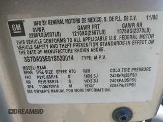 2001 Pontiac Aztek GT z VIN 3G7DA03E91S530014, wystawiony jako IAAI lot #38527642 z przebiegiem Nie podano mil oraz . Historia ofert i sprzedaży dostępna na DreamBid. Obrazek 9.
