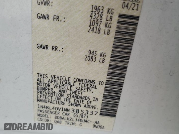 2021 Nissan Altima SV z VIN 1N4BL4DV1MN385337, wystawiony jako Copart lot #50422555 z przebiegiem 111 679 mil mil oraz Szkoda całkowita • Salvage title. Historia ofert i sprzedaży dostępna na DreamBid. Obrazek 12.