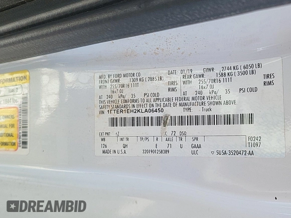2019 Ford Ranger XL with VIN 1FTER1EH2KLA06450, listed as a IAAI auction lot 42763047 with 87,026 mi miles and . Bid and sale history available at DreamBid. Image 57.