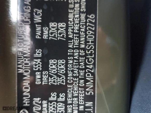 2025 Hyundai Santa Fe SEL with VIN 5NMP24GL5SH092726, listed as a Copart auction lot 41348475 with 912 mi miles and Non Repairable. Bid and sale history available at carsss.com. Image 15.