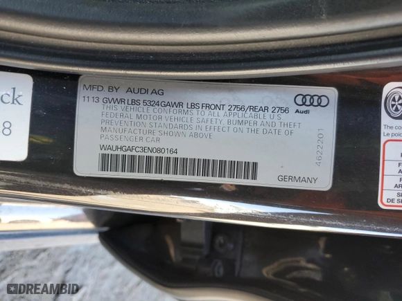 2014 Audi A6 3.0T Prestige with VIN WAUHGAFC3EN080164, listed as a Copart auction lot 43243825 with 143,391 mi miles and Salvage Title. Bid and sale history available at carsss.com. Image 12.
