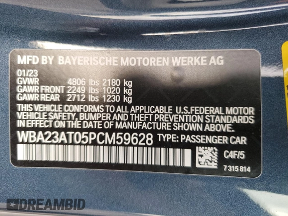 2023 BMW 4 Series 430i with VIN WBA23AT05PCM59628, listed as a Copart auction lot 78286804 with 28,939 mi miles and Salvage Title. Bid and sale history available at carsss.com. Image 13.