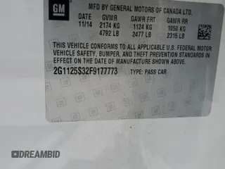 2015 Chevrolet Impala LT with VIN 2G1125S32F9177773, listed as a Copart auction lot 57349295 with 180,555 mi miles and Salvage title. Bid and sale history available at DreamBid. Image 12.