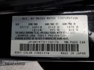 2014 Mazda 3 i Grand Touring with VIN JM1BM1M73E1102176, listed as a Copart auction lot 46991395 with 45,588 mi miles and Non Repairable. Bid and sale history available at DreamBid. Image 12.
