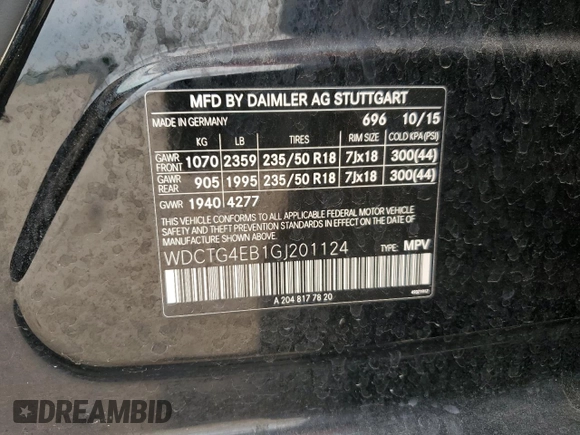2016 Mercedes-Benz GLA 250 z VIN WDCTG4EB1GJ201124, wystawiony jako Copart lot #55501565 z przebiegiem Nie podano mil oraz Szkoda całkowita • Salvage title. Historia ofert i sprzedaży dostępna na DreamBid. Obrazek 12.