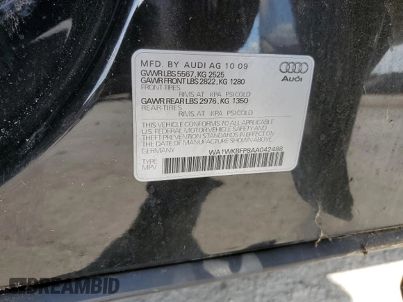 2010 Audi Q5 Prestige with VIN WA1WKBFP8AA042488, listed as a Copart auction lot 48786155 with Not provided miles and Salvage title. Bid and sale history available at DreamBid. Image 14.