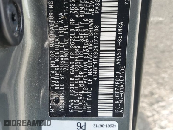 2012 Toyota Camry L with VIN 4T4BF1FK9CR172208, listed as a Copart auction lot 70824394 with Not Provided miles and Salvage Title. Bid and sale history available at DreamBid. Image 12.