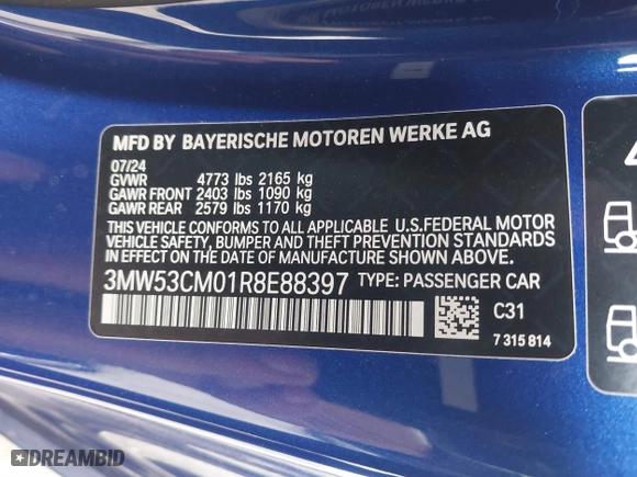 2024 BMW 2 Series M240i xDrive with VIN 3MW53CM01R8E88397, listed as a IAAI auction lot 41003289 with 1,481 mi miles. Bid and sale history available at carsss.com. Image 9.