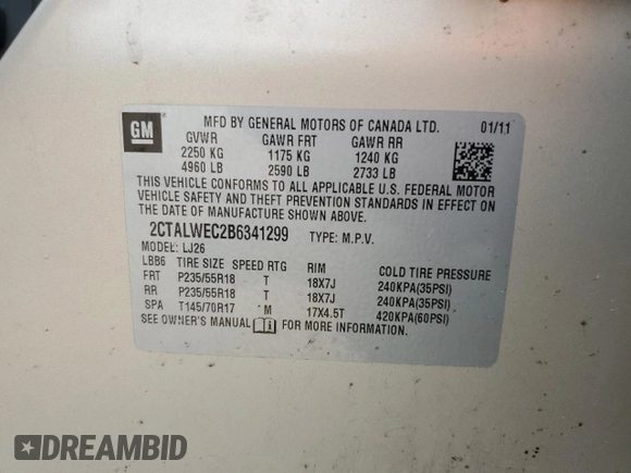2011 GMC Terrain SLT-2 with VIN 2CTALWEC2B6341299, listed as a Copart auction lot 50420865 with 144,628 mi miles and Salvage Title. Bid and sale history available at carsss.com. Image 13.