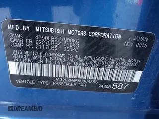 2017 Mitsubishi Lancer ES with VIN JA32V2FW5HU004856, listed as a IAAI auction lot 41950912 with 74,890 mi miles. Bid and sale history available at carsss.com. Image 9.