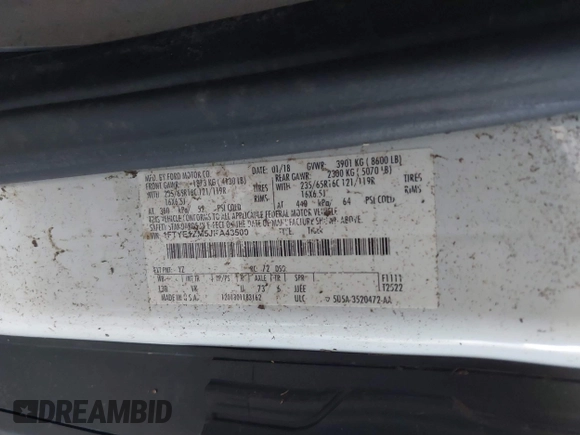 2018 Ford Transit с VIN 1FTYE1ZM5JKA43500, выставлен на аукционе IAAI как лот 40807167 с пробегом 144 419 миль миль и . История ставок и продаж доступна на DreamBid. Изображение 9.