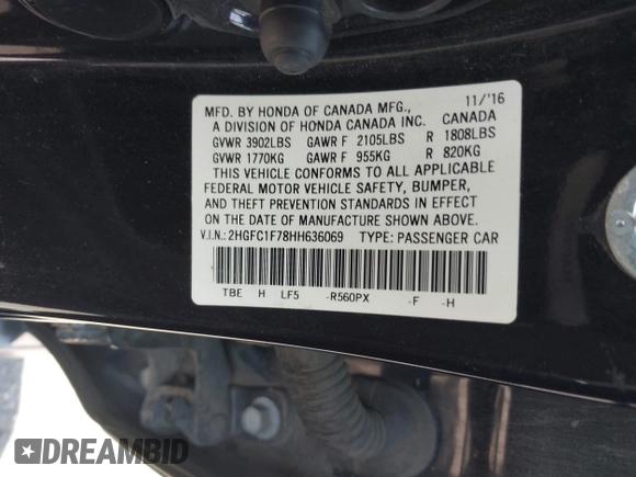 2017 Honda Civic EX-L с VIN 2HGFC1F78HH636069, выставлен на аукционе IAAI как лот 42489304 с пробегом 97 876 миль миль и . История ставок и продаж доступна на DreamBid. Изображение 9.
