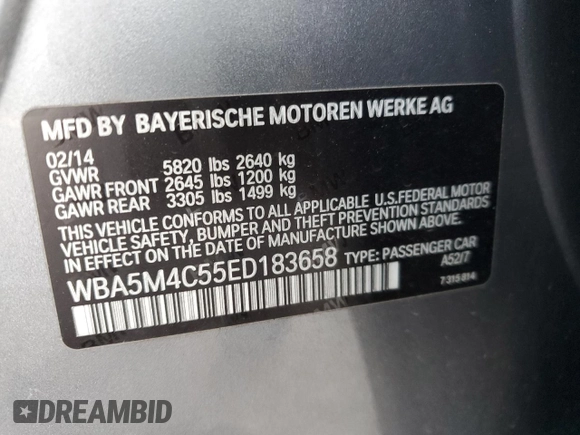 2014 BMW 5 Series 535i Gran Turismo xDrive z VIN WBA5M4C55ED183658, wystawiony jako Copart lot #82428474 z przebiegiem Nie podano mil oraz Szkoda całkowita • Salvage title. Historia ofert i sprzedaży dostępna na DreamBid. Obrazek 13.