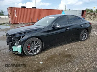 2021 Infiniti Q50 Red Sport 400 with VIN JN1FV7DR3MM881078, listed as a Copart auction lot 71309394 with 28,516 mi miles and Salvage Title. Bid and sale history available at carsss.com. Image 1.