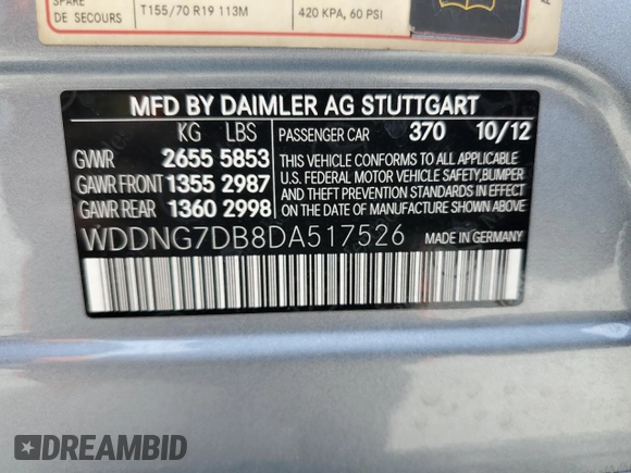 2013 Mercedes-Benz S 550 z VIN WDDNG7DB8DA517526, wystawiony jako Copart lot #53884865 z przebiegiem 119 398 mil mil oraz Nie do naprawy • Non repairable. Historia ofert i sprzedaży dostępna na DreamBid. Obrazek 12.