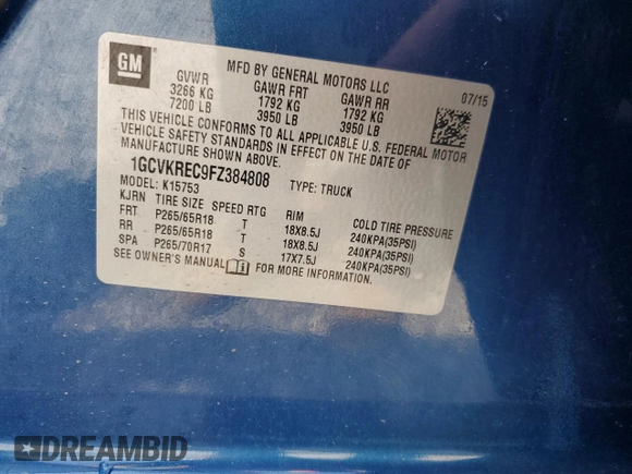 2015 Chevrolet Silverado 1500 LT with VIN 1GCVKREC9FZ384808, listed as a Copart auction lot 54905845 with 191,317 mi miles and Salvage Title. Bid and sale history available at DreamBid. Image 12.