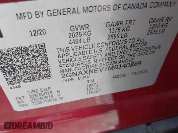 2021 Chevrolet Equinox Premier z VIN 2GNAXNEV7M6140889, wystawiony jako IAAI lot #42039443 z przebiegiem 101 767 mil mil oraz . Historia ofert i sprzedaży dostępna na DreamBid. Obrazek 9.