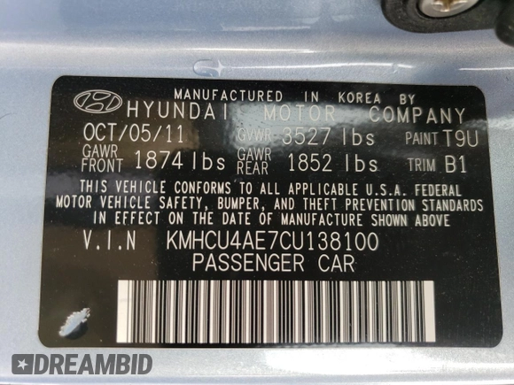 2012 Hyundai Accent GLS with VIN KMHCU4AE7CU138100, listed as a Copart auction lot 50828095 with 60,177 mi miles and Salvage Title. Bid and sale history available at carsss.com. Image 12.