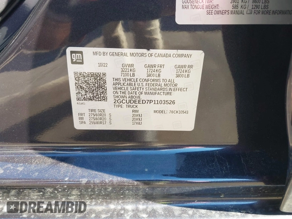 2023 Chevrolet Silverado 1500 RST with VIN 2GCUDEED7P1103526, listed as a IAAI auction lot 41880491 with 10,772 mi miles and . Bid and sale history available at DreamBid. Image 9.