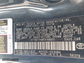 2015 Toyota Camry Hybrid LE with VIN 4T1BD1FK8FU146607, listed as a IAAI auction lot 41895501 with 1 mi miles. Bid and sale history available at carsss.com. Image 9.