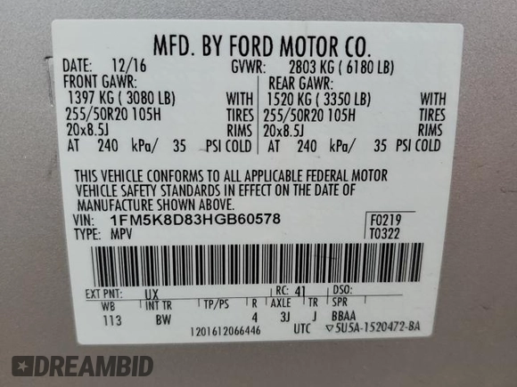 2017 Ford Explorer XLT z VIN 1FM5K8D83HGB60578, wystawiony jako Copart lot #59184795 z przebiegiem 100 850 mil mil oraz Szkoda całkowita • Salvage title. Historia ofert i sprzedaży dostępna na DreamBid. Obrazek 13.