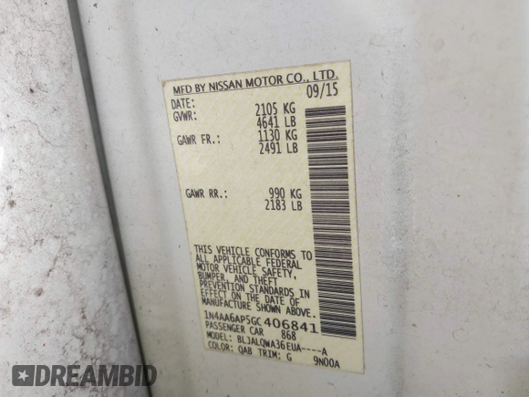 2016 Nissan Maxima SV z VIN 1N4AA6AP5GC406841, wystawiony jako IAAI lot #41829964 z przebiegiem 149 297 mil mil oraz . Historia ofert i sprzedaży dostępna na DreamBid. Obrazek 9.