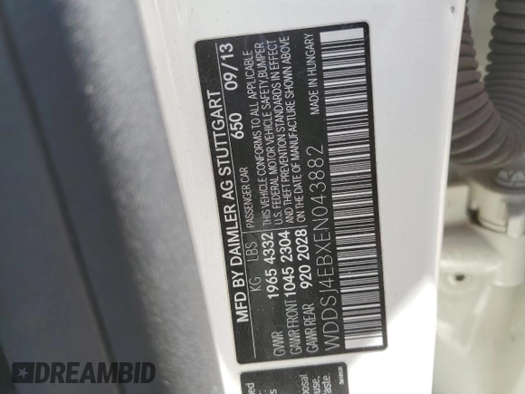 2014 Mercedes-Benz CLA 250 with VIN WDDSJ4EBXEN043882, listed as a Copart auction lot 54352585 with 171,712 mi miles and Salvage title. Bid and sale history available at DreamBid. Image 12.